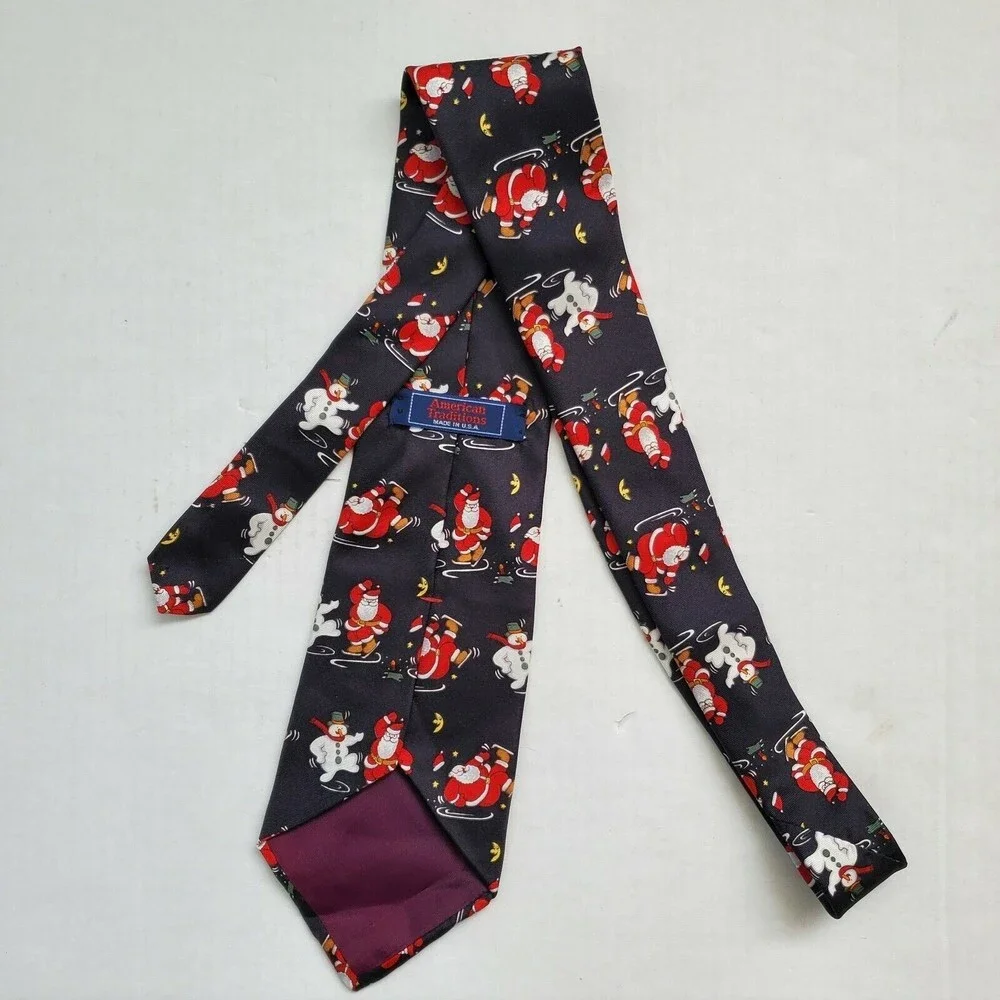 Ice Skating Santa Snowman Christmas Holiday Novelty Neck Tie American Traditions - Picture 3 of 6